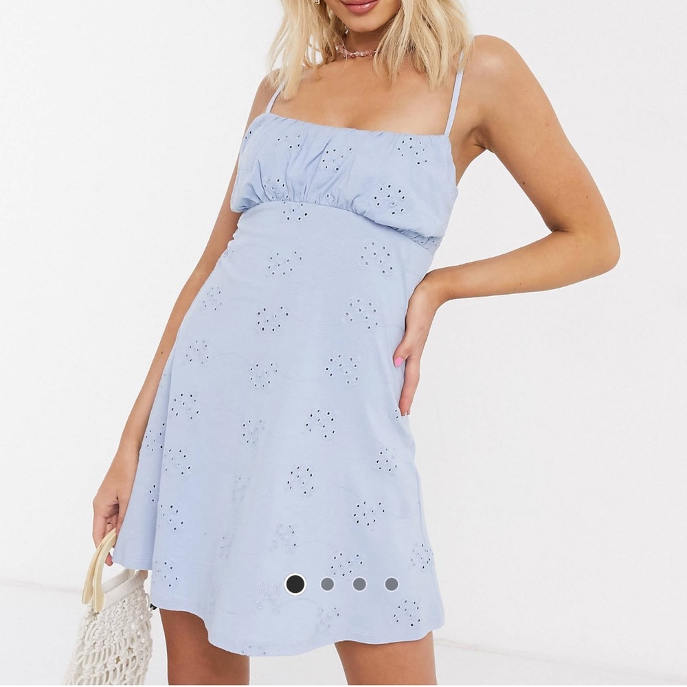 ASOS DESIGN borderie ruched strap mini dress in chambray